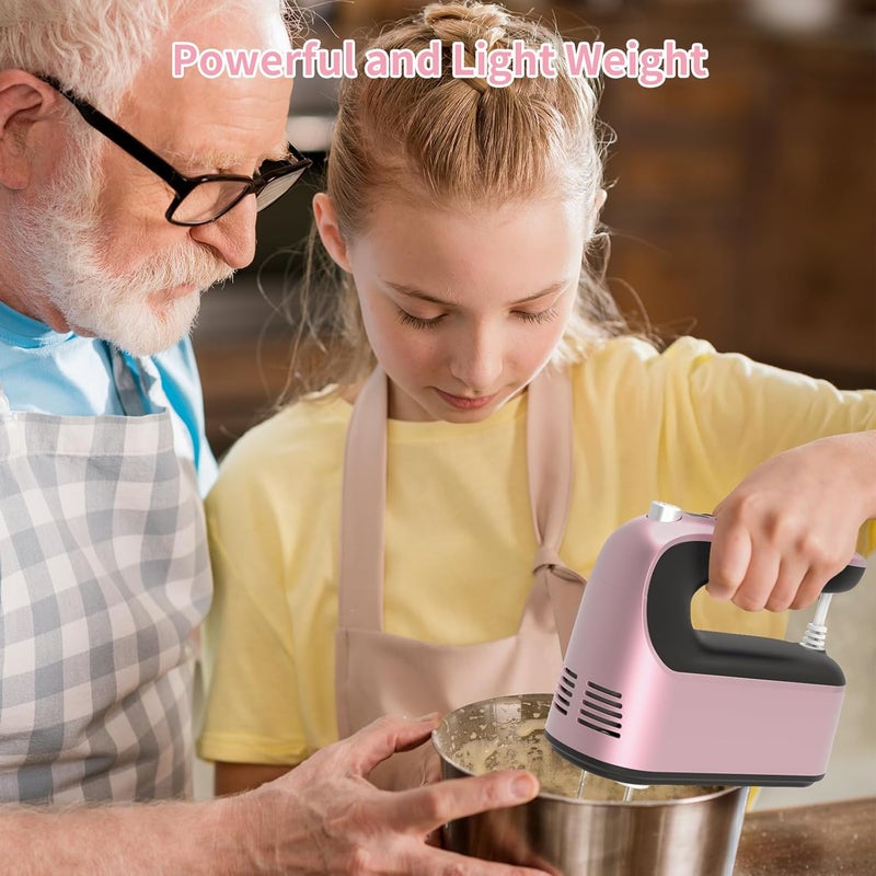Yomelo 9-Speed Digital Hand Mixer Electric, 400W Powerful DC Motor, Hand Mixer Electric Handheld with Snap-On Storage Case, 5 Stainless Steel Accessories, Beaters, Dough Hooks, Whisk(Rose Gold) - Image 3